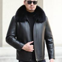Nauja žieminė pastorintos odos pūkinė striukė Natūralios odinė vyriška striukė Fox Fur Collar avikailio striukė 170/M