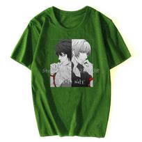 Death Note Vasaros unisex moteriški marškinėliai trumpomis rankovėmis Madingi medvilniniai marškinėliai Hiphopo marškinėliai Anime viršutiniai marškinėliai Oversized Streetwear L black