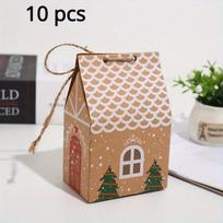 10/30 vnt. Kalėdinė maža namelio saldainių dėžutė iš kraftpopieriaus, europietiška nauja užkandžių dėžutė 10 pcs beige