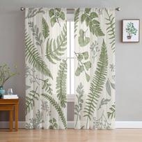 Žaliųjų lapų ginkmedžio lapų modernios tiulio užuolaidos, skirtos svetainei miegamajam Namui Virtuvės langui Permatomos užuolaidos 135W x 114H(cm) white