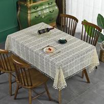 Tuščiavidurė nėriniuota staltiesė, kutais puošta pastoracinė staltiesė, smėlio spalvos dulkių uždanga, stačiakampė apvali staltiesė 90x90cm smėlis