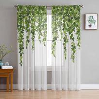 Pavasario augalų lapai rotango medienos grūdų tiulio permatomos užuolaidos svetainei miegamojo virtuvei langams Voile užuolaidos namų dekoravimui 135W x 114H(cm) gray