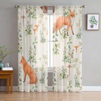 Miško Augalai Ir Lapės Skaidrios Langų Užuolaidos Svetainei Miegamajam Modernios Voile Tiulio Užuolaidos Audinys Užuolaidos Virtuvei 135W x 114H(cm) white