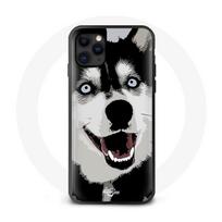 Coque iphone 12 pro chien husky noir et blanc yeux bleu