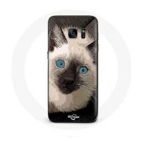 Coque pour samsung galaxy S6 edge Chat Siamois Noir et blanc aux Yeux Bleus