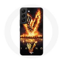 Coque pour Samsung Galaxy S21 FE Vikings Série Saison 6 logo V Epée de Feu Fond Noir