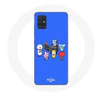 Coque pour Samsung Galaxy A51 BTS BT21 Tata Chimmy Cooky Rj Koya Shooky Et Mang Jouent De la musique Fond Bleu