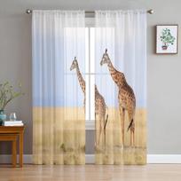 Žirafa laukiniame zoologijos sode langų užuolaidos permatomos šifoninės tiulio užuolaidos namų svetainės fono dekoracija 135W x 114H(cm) white