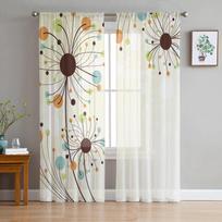 Abstract Dandelion Flowers Sheer Curtains For Girl Kids Bedroom Kitchen Window Drapes Curtain Home Decoration 135W x 114H(cm) white