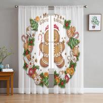Kalėdiniai imbieriniai sausainiai Tiulio lango užuolaidos svetainei Miegamojo Voile Permatomos užuolaidos Virtuvės procedūros Užuolaidos 135W x 114H(cm) white