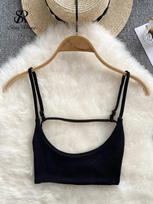 Sexy Camisole Moteriškas 2024 m. paplūdimio viršutinis strypas be nugarų be nugarų, jausmingas korėjietiškas strypas S juoda