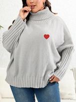 Heart Embroidery Sweet Sweater Women Turtleneck Retro Oversized Knitted Tops Female Solid Fashion Vintage Pullover 2024 New L pilka spalva