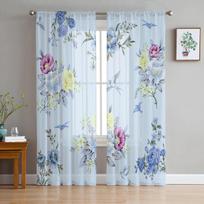 Gėlės Paukščiai Lapai Žiedlapiai Miegamasis Permatomos Permatomos Užuolaidos Šventės Papuošimas Langas Voile Tiulio užuolaidos 135W x 114H(cm) white