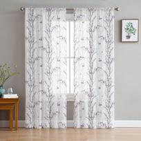 Gėlių lapų drugelis miegamojo skaidrios permatomos užuolaidos šventinės dekoracijos langas Voile tiulio užuolaidos 135W x 114H(cm) white