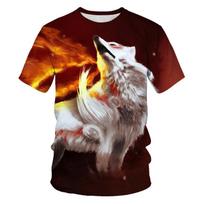 Animal 3D Print T Shirt Couple Wolf Pattern Tees O Neck Short Sleeve Top Summer Breathable Man T Shirts XS black