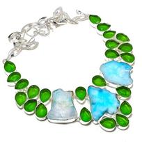 Natural Blue Druzy Slice, Peridot Gemstone 925 Sterling Silver Necklace 18  j8y78 gray