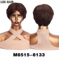 MISSQUEEN Sintetiniai mišrūs pilki juodi perukai trumpi tiesūs natūralūs perukai, karščiui atsparus perukas moterims 25cm black