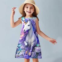Suknelė mergaitėms be rankovių 3D rožinė Dream Steed Print Vasarą Pavasarį Kasdien miela Laisvalaikio Miela Suknelė Suknelė Suknelė Mieganti Labanakt 120 šviesiai violetinė spalva