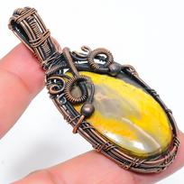 Natural Bumblebee Jasper Gemstone Copper Wire Wrap Gift Pendant 2.84  p0a75 black