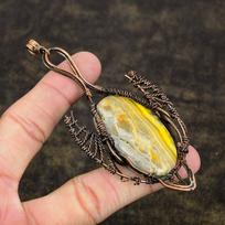Natural Bumblebee Jasper Gemstone Copper Wire Wrap Gift Pendant 4.14  v4W84 beige