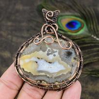 Natural White Condor Agate Gemstone Copper Wire Wrap Gift Pendant 3.07 d8v42