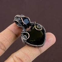 Natural Peridot,Blue Topaz Gemstone Handmade Copper Wire Wrap Pendant 1.97  j4K59 black