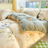 Ins Pieno Aksomo 4 dalių komplektas Sutirštinta flanelinė patalynė Šiltas koralų aksomo lovatiesės užvalkalas žiemą 1.8M(4pcs) beige