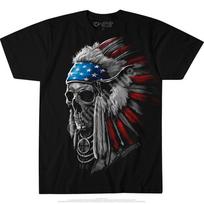 Usa Chief Skull Flag Eagle Feathers Bonnet Native American Unisex T-Shirt S