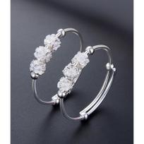 S990 Foot Silver Children's Baby Push Pull Adjustable Bracelet Women's Creative Flower Beaded Bracelet Silver Bracelet Adjustable size gray