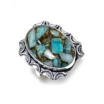 Natural Copper Amazonite Gemstone Handmade 925 Sterling Silver Ring Size 9 p1b96 gray