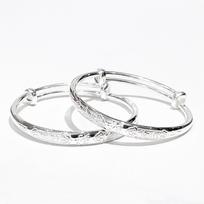 Zuyin 999 Pure Silver Annual Safety Push-pull Children's Bracelet with Intelligent and Auspicious Characters Adjustable size