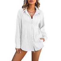 Spring and Summer Wave Texture Loose Solid Colour Fashion Long Sleeve Women's Shirt XXL balta