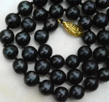 9-10mm Natural Real Round TAHITIAN Black Pearl Necklace gray