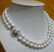 2 ROWS 8-10MM  WHITE BAROQUE PEARL NECKLACE 17-18  Fashion Wedding Party Jewellery
