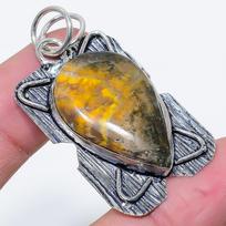 Natural Bumblebee Jasper Gemstone 925 Sterling Silver Pendant 1.97  J6E81 black