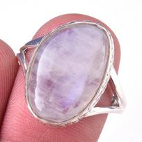 Natural Rainbow Moon Stone Gemstone Handmade 925 Sterling Silver Ring S.9 N1G79 white