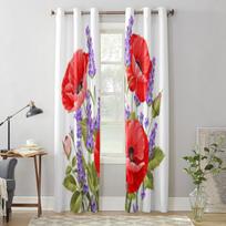 Modern Window Curtains Bunch of Lavender and Poppy Flowers Luxury Fashion Curtains for Living Room Bedroom Kitchen Drapes 135W x 60H(cm) x1 red