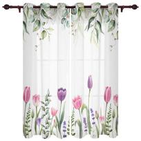 Spring Tulip Flower Plants Window Curtain Living Room Luxury Valance Curtain for Bedroom Home Kitchen Decor Curtain 135W x 60H(cm) x1 white