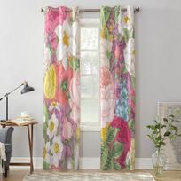 Roses Tulips Vintage Pattern Window Curtain For Living Room Bedroom Decoration Curtains Luxury Kitchen Valance Curtains 135W x 60H(cm) x1 gray