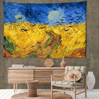 Auksinio lauko aliejinės tapybos gobelenas Sieninė dekoracija Retro Hipio Tapiz Paprastas menas Bendrabučio Svetainės Namų Dekoravimas 95x70CM yellow