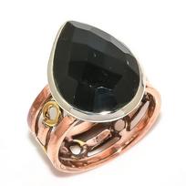 Natural Black Onex Gemstone Two Tone 925 Sterling Silver Jewelry Ring S.9.5 G5Z09