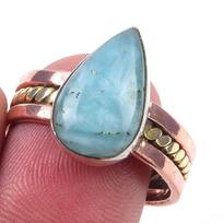 Natural Amazonite Gemstone Handmade 925 Sterling Silver Two Tone Ring S.9 g3F31 gray