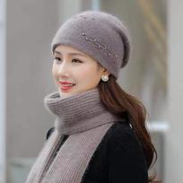 Female Autumn Winter Rabbit Hair Beret Female Thickened Warm and Cold Protective Earmuffle Head Hat One size tamsiai pilka spalva