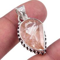 Natural Angel Hair Quartz 925 Solid Sterling Silver Jewelry Pendant 1.25'' n7C73 brown