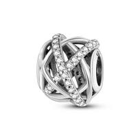 S925 Sterling Silver Sparkling Pave Round Inlaid CZ Zircon Charm Beads Fit Original  Necklace Bracelet Silver S925 Women