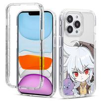 Cute Genshin impact Anime Clear Phone Case For iPhone 13Pro 13 Pro Xs X 7 8 SE3 2022 SE 2020 Transparent Cover+Side Frame Bumper iPhone SE3 2022 gray