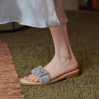 New Women Slippers Lazy Ins Backspace Summer Women 'S Shoes Round Toe Low (1cm -3cm )Blingbling Sandals Simplicity All -Match Shoes 36