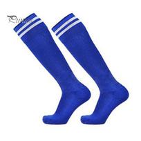 1 pora aukštų dryžuotų futbolo kojinių Anti-slip Moisture Wicking Stretch Vaikams Jaunimui Sportinės Kojinės Futbolui Suspaudžianti Pagalvėlė Aukštos Vamzdinės Kojinės tamsiai mėlyna spalva