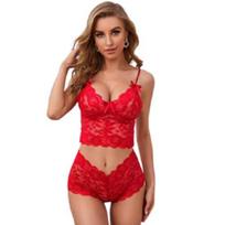 Ladysta Moteriškas apatinių trikotažo komplektas - Liemenėlė ir kelnaitės - Naktiniai drabužiai - Universalus dydis (S/M/L) Free Size (S/M/L) raudona