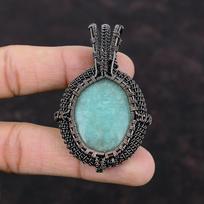 Amazonite Pendant Copper Wire Wrapped Pendant Amazonite Jewelry Genuine Gemstone Pendant Handmade Pendant Copper Jewelry Gift For Engagement blue
